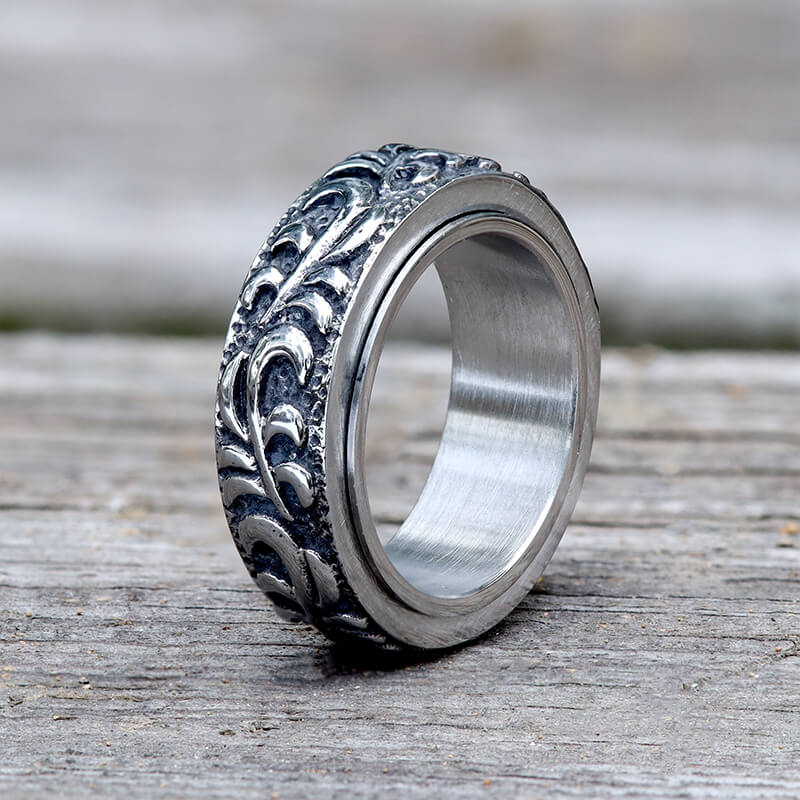 Vine Pattern Stainless Steel Spinner Ring - Stainless Steel / 10