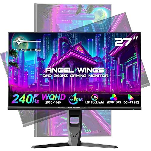 Minifire Moniteur de Jeu 27 Pouces WQHD 240Hz 1440P-1ms AMD FreeSync 丨DCI-P3 98% 丨Fast IPS丨Speakers丨HDR10 丨2×DisplayPort 1.4丨2×HDMI丨Height Adjustable Vertical/Horizontal Rotating Gaming PC Monitor - 27"/WQHD - IPS/240Hz/1Ms/HDMI/DP