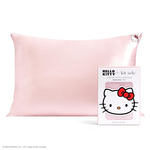 Kitsch Hello Kitty Satin Pillowcase with Zipper for Hair Skin, Softer Than Silk Pillow Cases, Queen Pillow Covers, Machine Washable Wrinkle-Free Satin Pillow Cases Standard Size, Solid Pink Kitty Face - 36. Solid Pink Kitty Face - Standard/Queen (1 Pack)