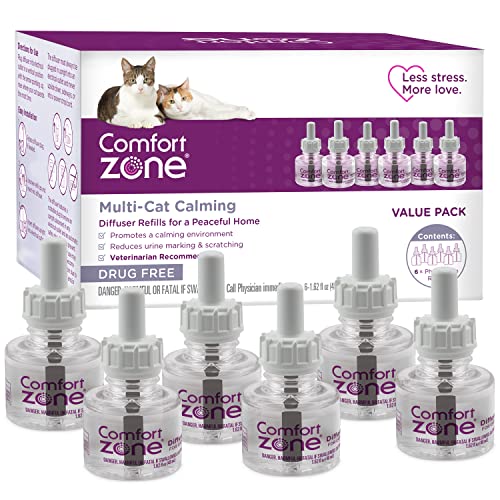 Comfort Zone Multi Cat Calming Diffuser Refills Value Kit: 6 pack; Pheromones to Reduce Cat Fighting, Spraying & Scratching - 1.62 Fl Oz (Pack of 6)