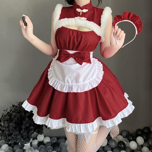 Daring Elf Costume in Cute Maid Style - Red / L/XL
