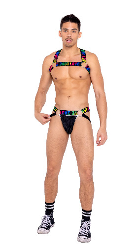 Roma Rave 6159 - Mens Pride Jock Strap with LOVE Elastic Logo - Small / Black/Multi