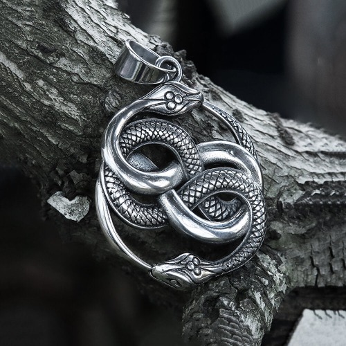 Double Ouroboros Snake Stainless Steel Animal Pendant - Silver / Pendant Only