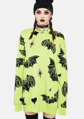 Bat Romance Oversized Sweater | GREEN / Medium