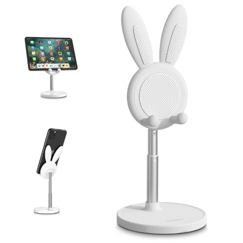 Cell Phone Stand,Angle Height Adjustable Nediea Cell Phone Stand for Desk,Cute Rabbit Phone Holder Stand for Desk, Compatible with All Mobile Phones,iPhone,Samsung,Pixel,iPad,Tablet(4-13in) (White)