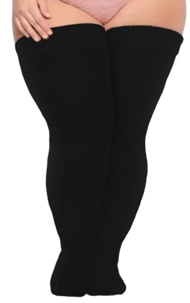 Neoviancia Plus Size Thigh High Socks for Thick Thighs Women- Thigh Highs Widened Extra Long Thick Knit Socks - One Size - Black