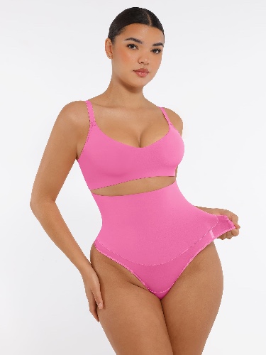 Feelingirl Mid-Waisted Thong Tummy Control Shaper Panties | Pink / S