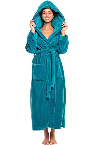 Alexander Del Rossa Women's Robes, Long Plush Bathrobe, Womens Robe with Hood, Hooded Robes for Women Plus Size Robe - 2X - Turquoise