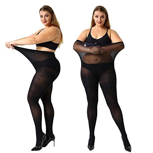 MANZI Women's 2 Pairs Control Top Pantyhose High Waist Plus Size Tights Ultra-Soft - 3X-Large - Black