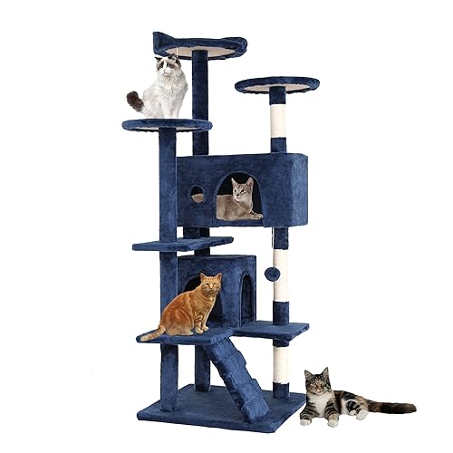 BestPet 54in Cat Tree Tower for Indoor Cats,Multi-Level, Furniture Activity Center with Scratching Posts Stand House Cat Condo with Funny Toys for Kittens Pet Play House,Navy Blue - 54in - Navy Blue