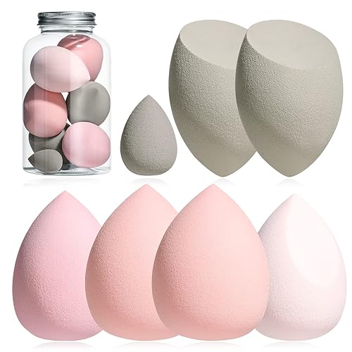Makeup Sponge Set BS-MALL Blender Sponges 7 Pcs for Liquid, Cream, and Powder, Multi-colored with 1 Mini Makeup Sponge Pink (F-PinkGrey) - F-PinkGrey