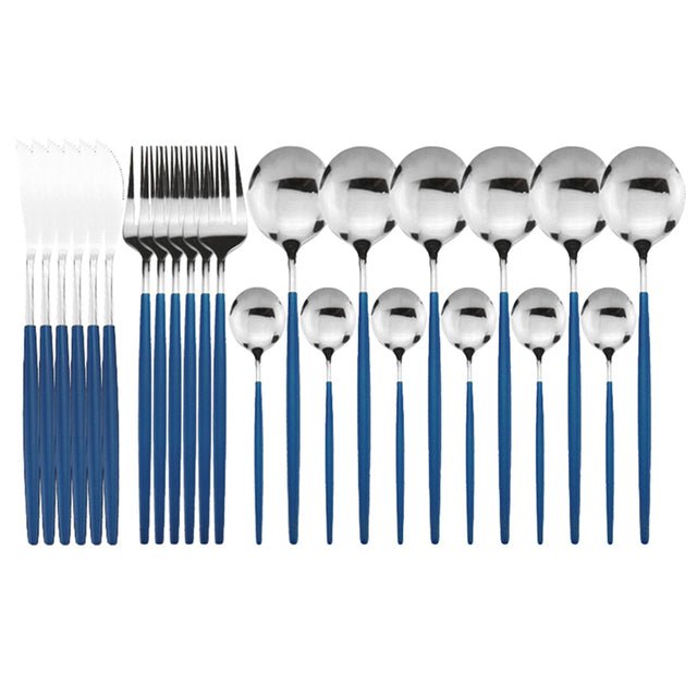 Stainless Steel Cutlery Set (24pc) - Blue and Silver