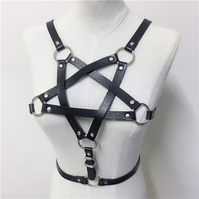 'Envy' Faux Leather Star Harness and O Ring Belt. 