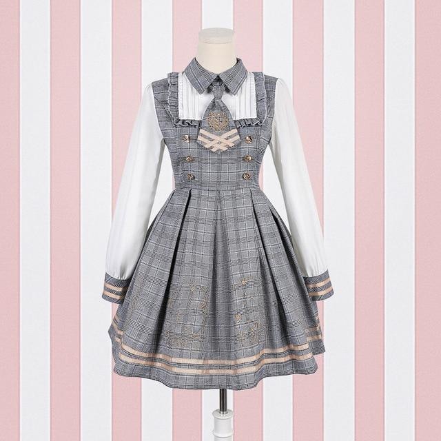 Sweet Student Lolita Dress - Grey / M