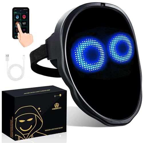 MEGOO Led Mask with Bluetooth Programmable App,Shining Led Light Up Face Mask for Adult Kid Halloween Masquerade Party - Usb Recharge