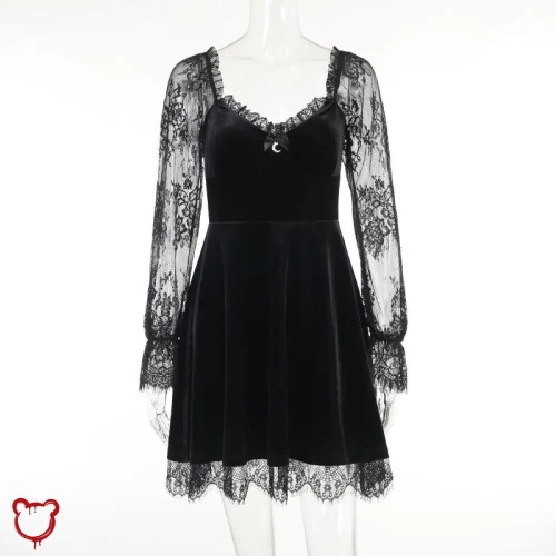 Gothic Flared Sleeve Dress. - black / M