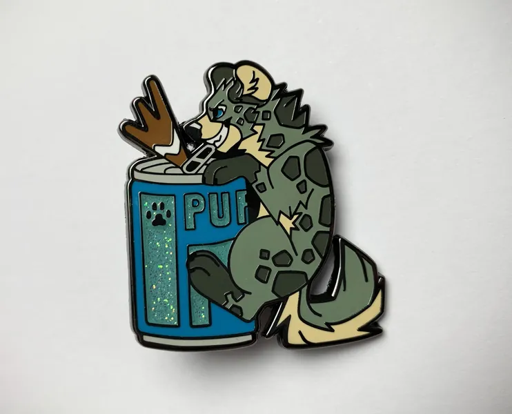 Hyena with Soda Enamel Lapel Pin from the Café Canine Collection