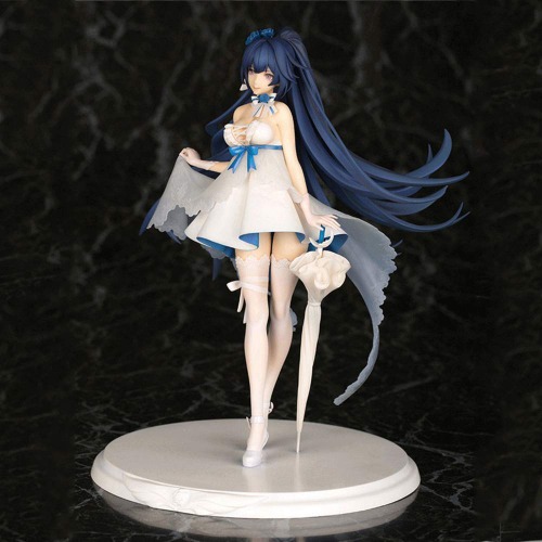 Honkai Impact 3rd Game Figure, 7.9 inch Raiden Mei Figure, Low-cut White Dress White Silk Blue Bow Version, Hold on Umbrella Standing Position Garage Kit, PVC Material Game Model for Collection Gift