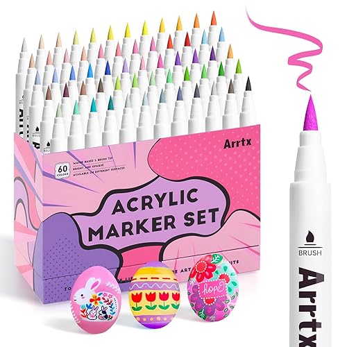 Arrtx 60 Colors Acrylic Markers Paint Pens, Acrylic Paint Pens for Artists Adults Coloring Drawing Cartoon Anime Comic -Permanent Brush Tip Paint Marker for Rock Painting, Wood, Canvas-60B - Anime Color 60B