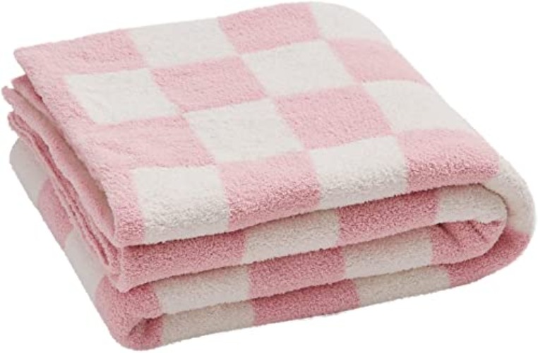 VANJOROY Checkerboard Checkered 100% Microfiber Feather Fleece Bed Tartan Throw Blanket For Sofa,Fuzzy Fluffy Cozy Thick Warm Soft Plaid Blanket for Bed,Sofa,Travel(Pink, 130×160CM(51×63In)) - 130×160CM(51×63In) - Pink