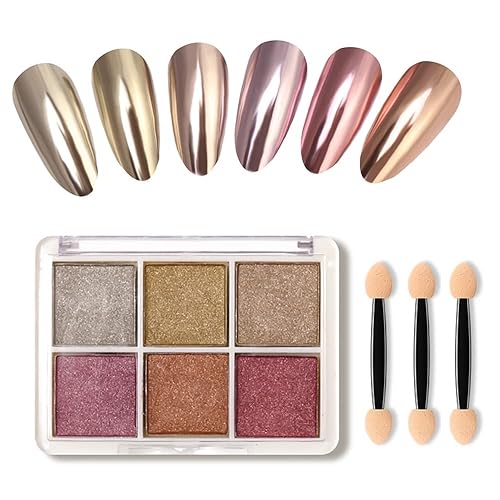 6 Colors Chrome Nail Powder, Shiny Nail Art Pigment Powder Nail Glitters Powder Set DIY Nail Decoration Holo Dust Powder - 6.8x5x1.2CM - 002
