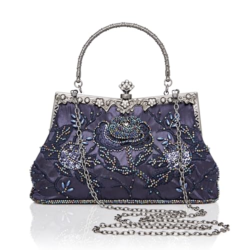 BABEYOND 1920s Flapper Clutch Gatsby Pearl Handbag Roaring 20s Evening Clutch Beaded Bag 1920s Gatsby Costume Accessories - Y-navy Blue