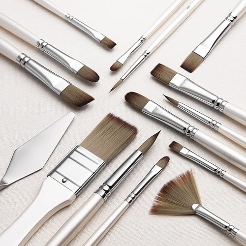Oil Paint Brushes Acrylic Paint Brushes Artist Paint Brush Set of 15 Acrylic Set for Acrylic, Oil, Watercolor and Gouache with Painting Knife
