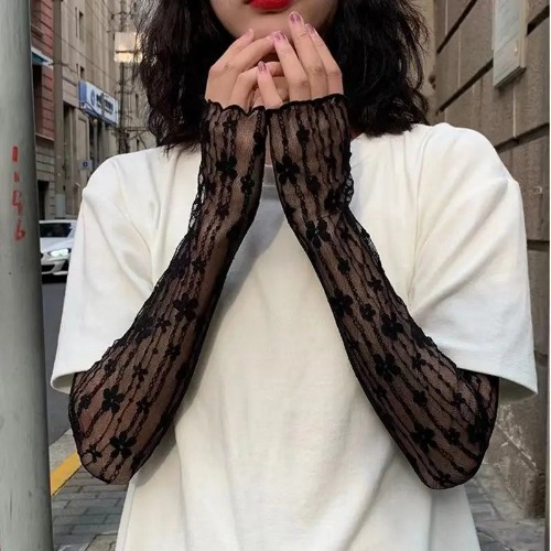 Black Gothic Rayon Long Sleeve Arm Warmers - Black / One Size