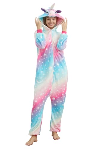 NewCute Unisex Adult Unicorn Onesie Cosplay One-Piece Pajamas Halloween Costume - Large - Galaxy