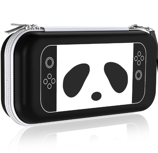 Switch Carrying Case Compatible with Nintendo Switch OLED & Switch Console, Balck & White Panda Pattern Switch OLED Case, Protective Hard Shell Switch Travel Case with 12 Game Slots for Switch OLED - Black 1
