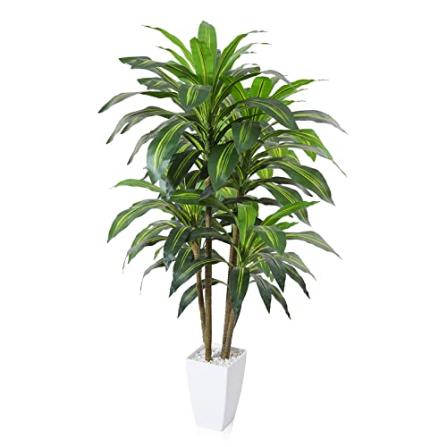 OAKRED Artificial Plants, 4FT Dracaena Tree Faux Plants with White Taper Planter, Tall Fake Plant for Indoor, Fake Tree for Home Decor Office Living Room Porch, Set of 1 - 1 - 4FT