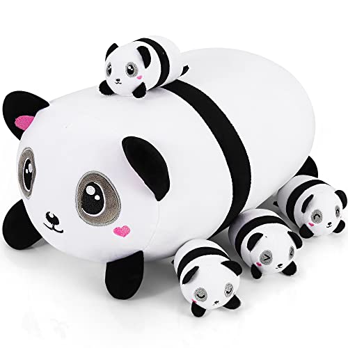 13inch Panda Stuffed Animals, Mama Panda Plushie Pillow with 4 Babies Pandas Plush Toys, Birthday Christmas Surprise Gifts for Kids Girls Boys - Panda