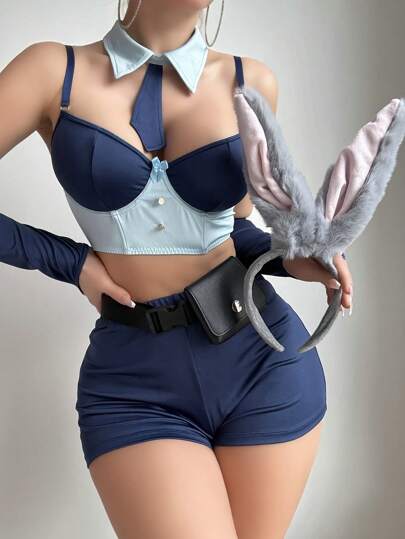 Fantasy Costume 6pcs/Set Women's Lingerie Costume (Includes Underwire Bra, Boyshort Panty, Waistband, Neck Scarf, 2 Pairs Of Gloves)