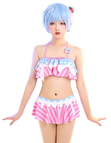 haikyuu Women Anime Two Piece Swimwear Kawaii Bikini Set Swimsuit Bathing Suit - L - Strawberry Milk Pink