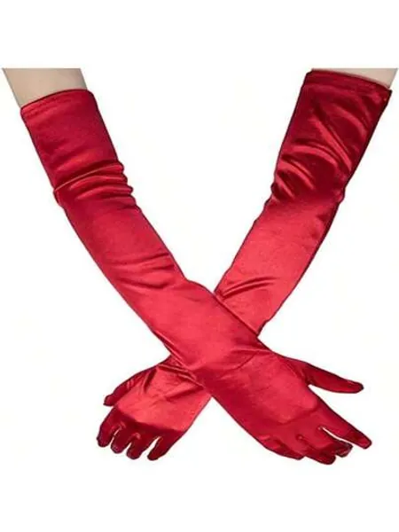 1pair Ladies' Bride Satin Long Gloves Solid Color Elastic Decorative Gloves For Party Wedding