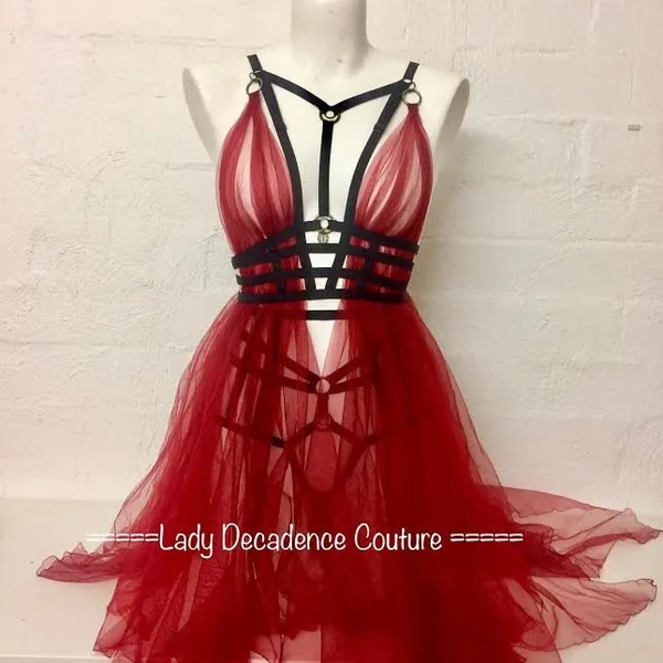 MARILYN DRESS- Sheer Dress with body Harness| Sexy Lingerie| Vintage Modern Fetish style| Kinky Strappy Play Suit| Burningman outfit| BDSM