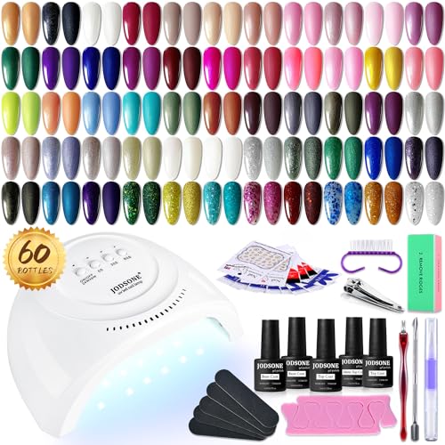 JODSONE 60 PCS Gel Nail Polish Starter Kit With U V Light 55 Kinds Of Color Glitter Gel Polish No Wipe Base And Glossy Matte Top Coat Nail Gel Kit Easy To Apply - 60KIT 10