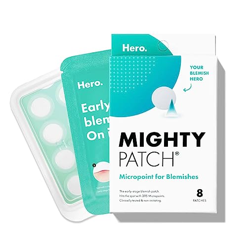 Mighty Patch Micropoint™ for Blemishes from Hero Cosmetics - Hydrocolloid Acne Spot Treatment Patch for Early Stage Zits and Hidden Pimples, 395 Proprietary Micropoints (8 Patches) - 8 Count (Pack of 1)