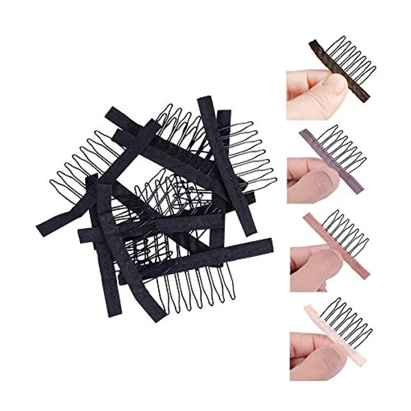 24 Stück Perücken Wig Clips mit Zahnkamm Perückenkämme Wig Comb für Perücken und Wig Cap (Schwarz)
