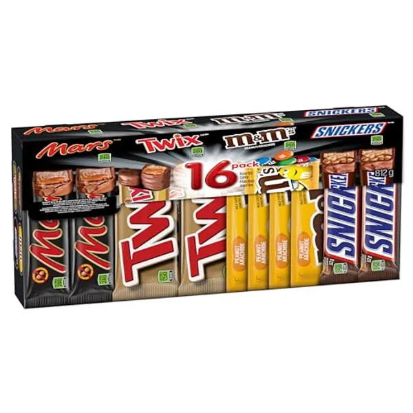 MARS, TWIX, M&M's Peanut, Assorted Chocolate Candy Bars, Variety Pack, 16 Full Size Bars, 840g