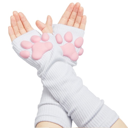 3D Paw Pad Gloves - White Long Gloves