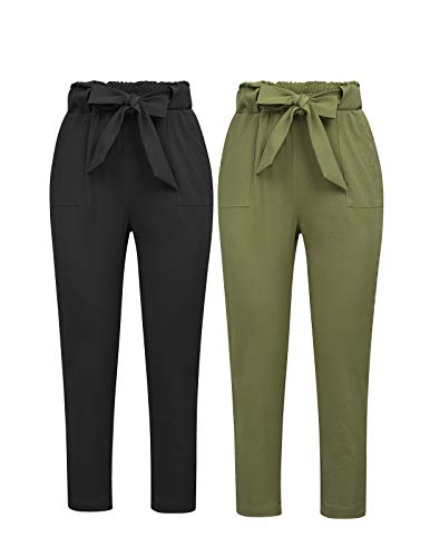 GRACE KARIN Women's Cropped Paper Bag Waist Pants with Pockets - Medium Charcoal Gray