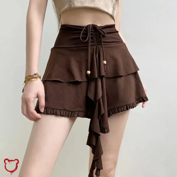 Earthy Brown Tie Mini Skirt