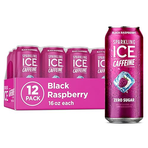 Sparkling Ice Caffeine Black Raspberry Sparkling Water with Caffeine, Zero Sugar, with Antioxidants and Vitamins,16 fl oz Cans (Pack Of 12) - Black Raspberry