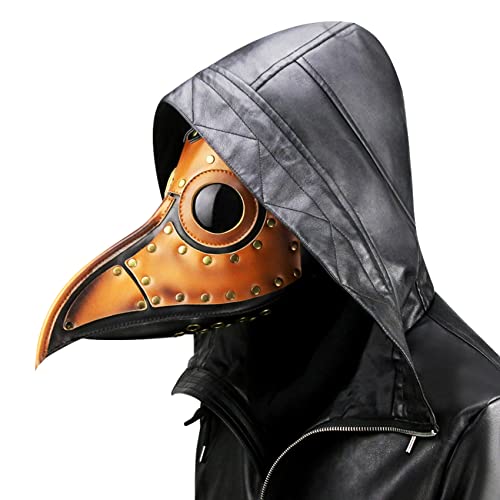 duduta PU Leather Plague Doctor Mask, Scary Halloween Mask Costume Props - 090 - Yellow
