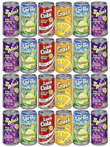 Set of 24 - .25oz Mini Soda Can Fizzy Candy! - Goody Bag Filler - Party Favor - 4 Assorted Flavors! - 0.25 Ounce (Pack of 24)