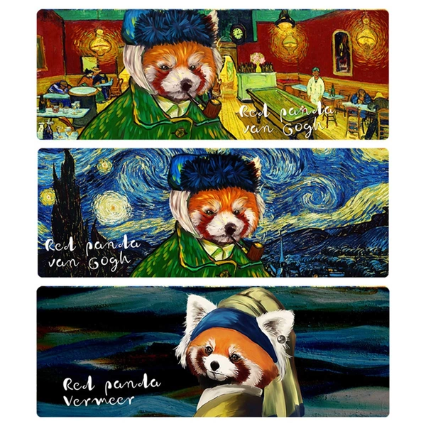 Red Panda x Famous Art Desk Mat Artistic Red Panda Large Mouse Pad