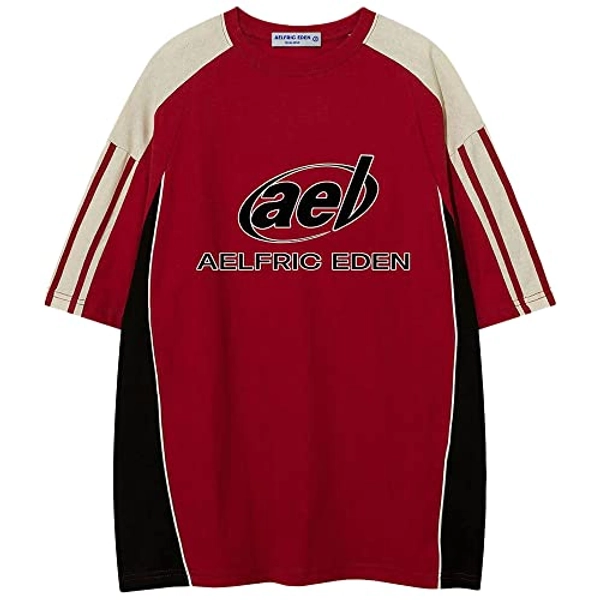 Aelfric Eden Mens 90s Vintage Oversize Shirts Summer Unisex Hipster Printed Casual Tee Streetwear Harajuku Top Tshirt