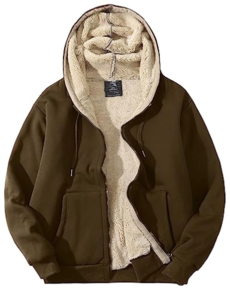 Flygo Men's Sherpa Hoodie Jacket Fleece Lined Zip Up Warm Hoodies Sweatshirt Winter Zipper Sweater Hooded Coat