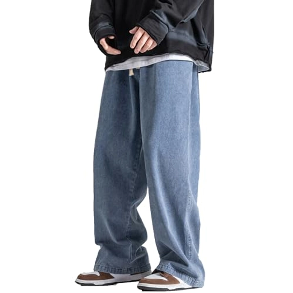 DOSLAVIDA Men's Hip Hop Jean Joggers Loose Fit Streetwear Biker Baggy Jeans Pants Stylish Printed Cargo Denim Pants